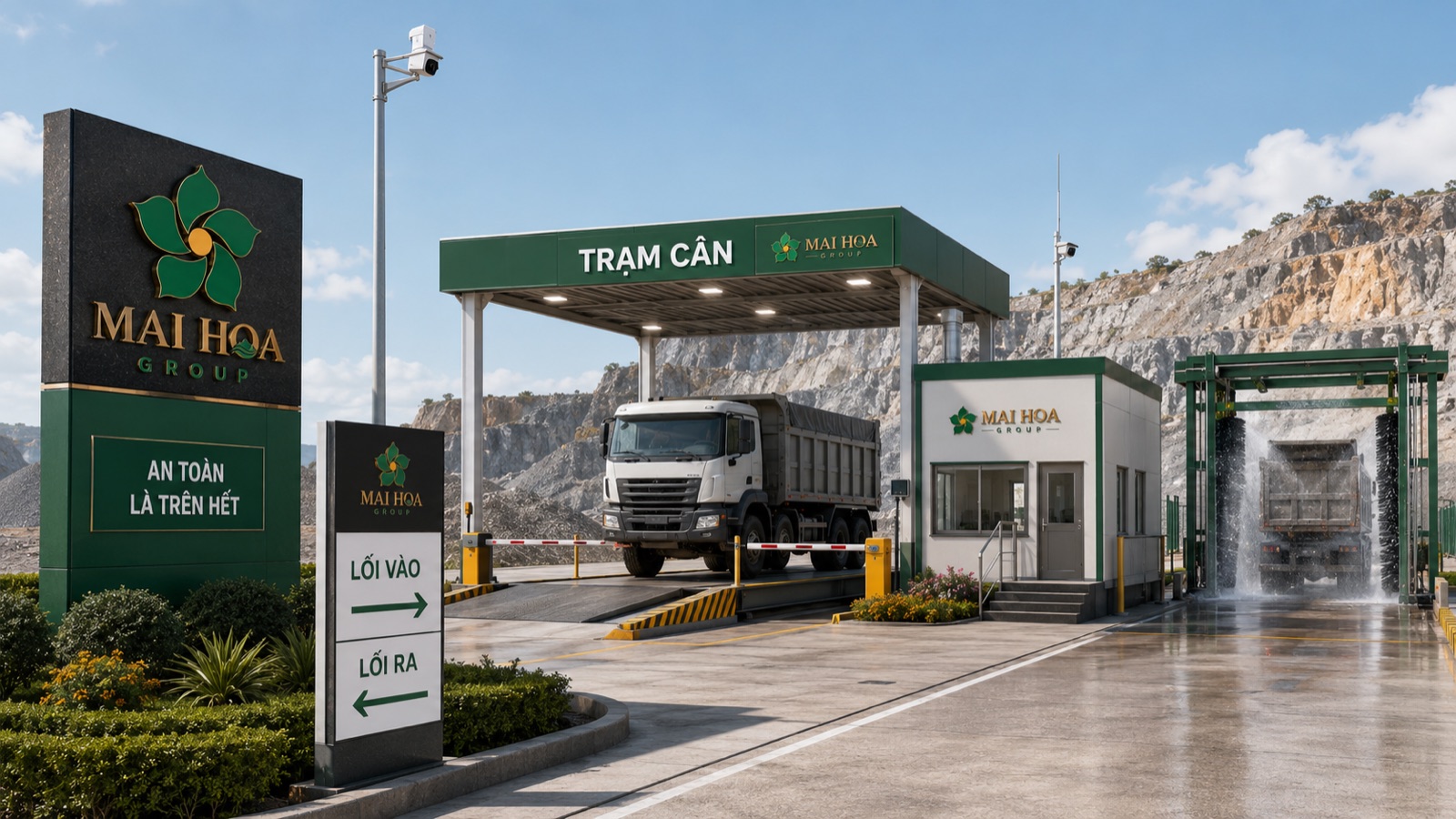 Trạm cân điện tử và trạm rửa xe tại mỏ Mai Hoa